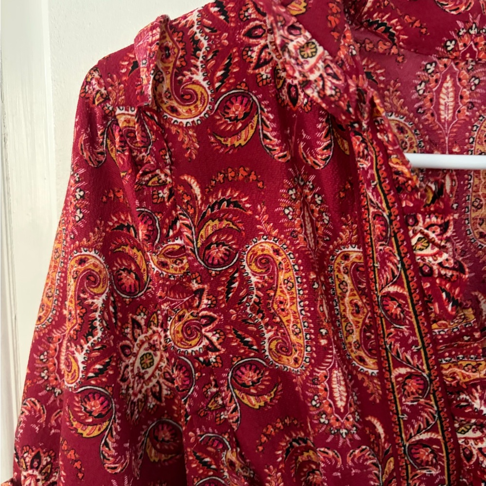 Red Paisley Maxi Dress women’s small V Neck tiered unlined ruffle smocked waist - Picture 8 of 8